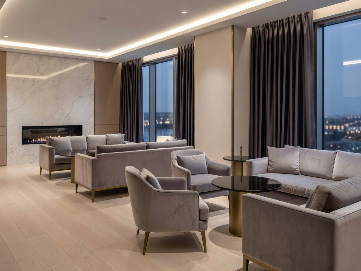 High-end interior design in a luxury hotel lounge setting