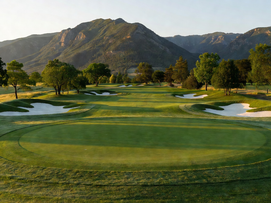 Lush green golf course with mountain backdrop
